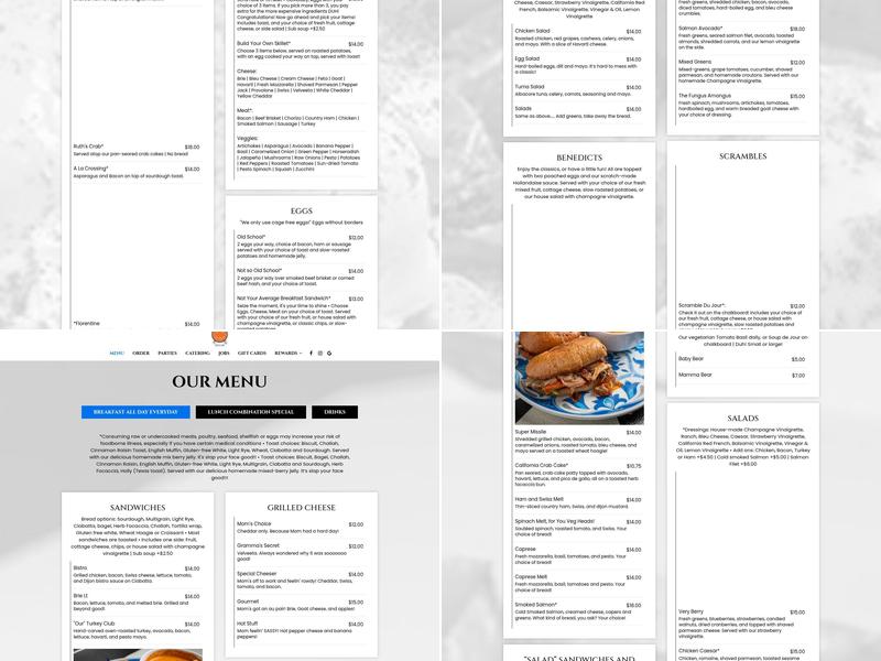 Ruth's Cafe Menu