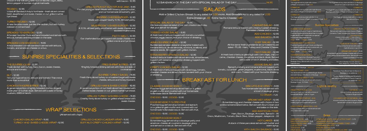 Sunrise Cafe Menu