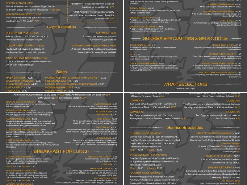 Sunrise Cafe Menu