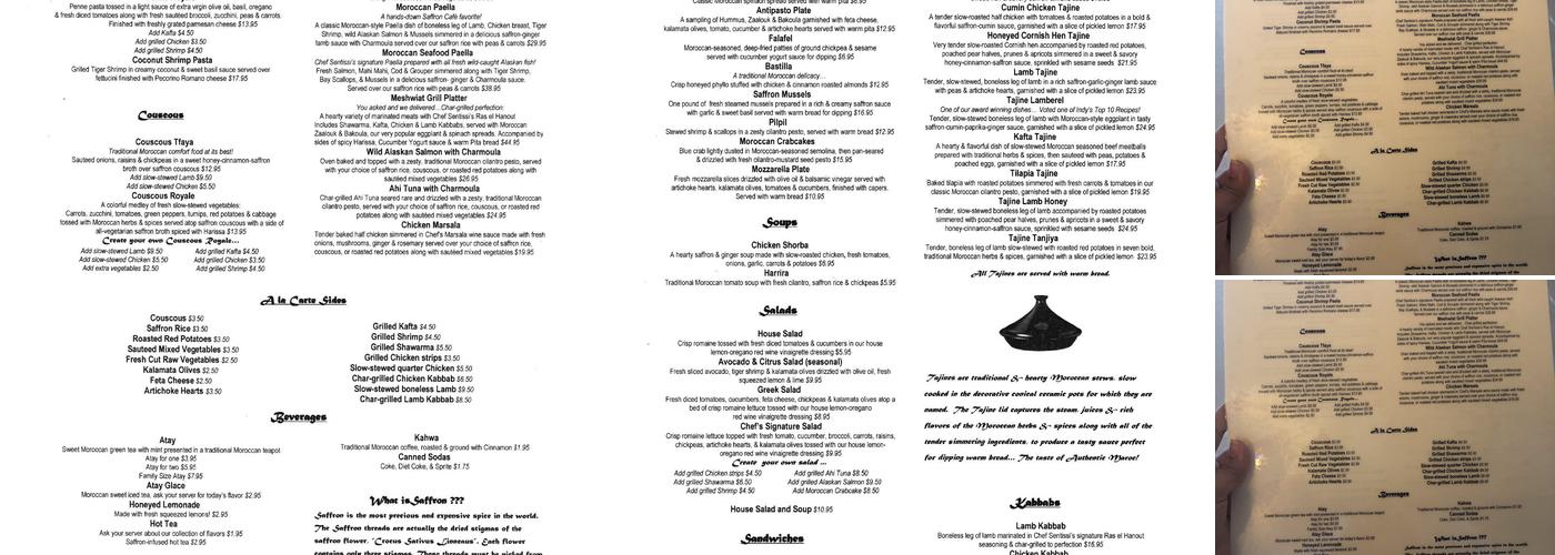 Saffron Cafe Menu