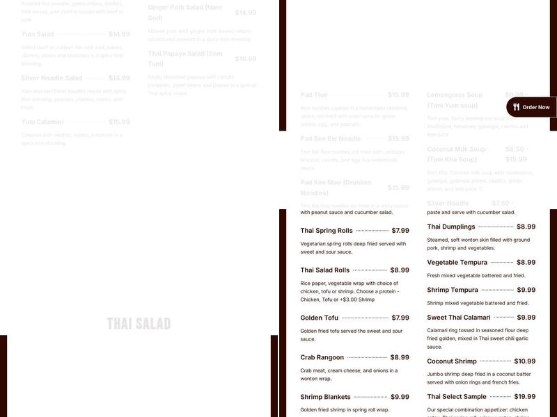 Thai Select Restaurant Menu