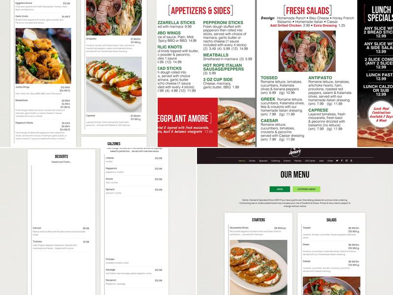 Amore Pizzeria & Ristorante Menu