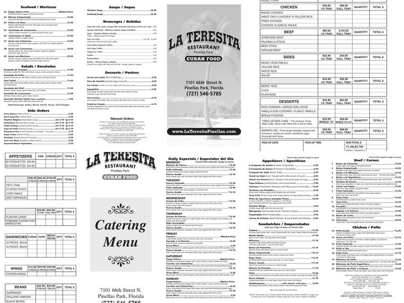 La Teresita Restaurant Menu