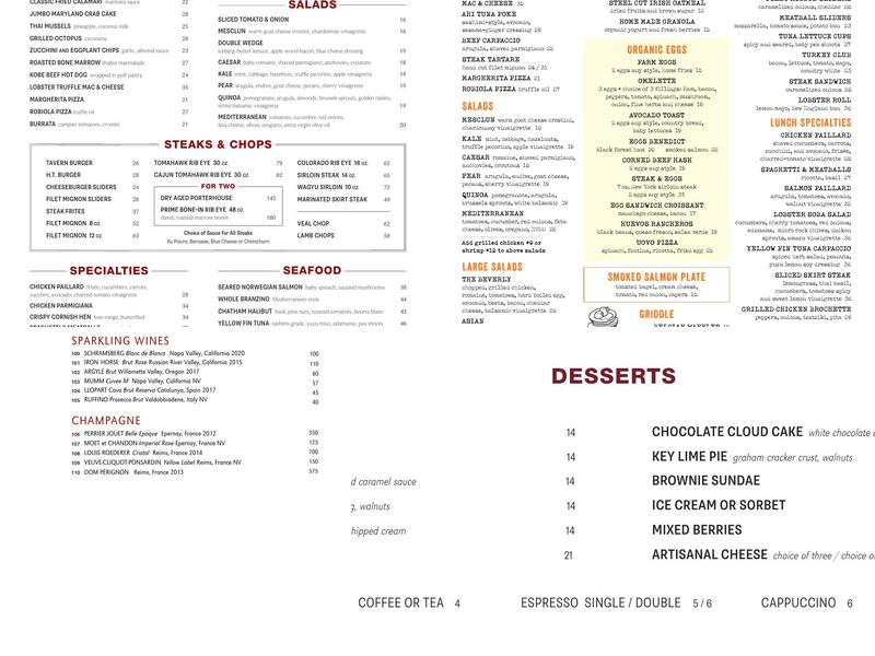 Hendrick's Tavern Menu