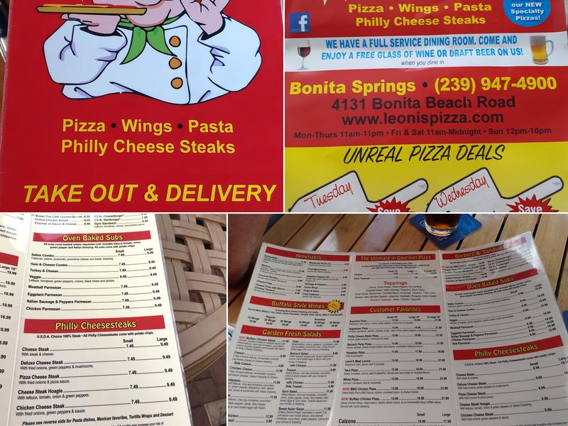 Leonis Pizzeria Bonita Menu