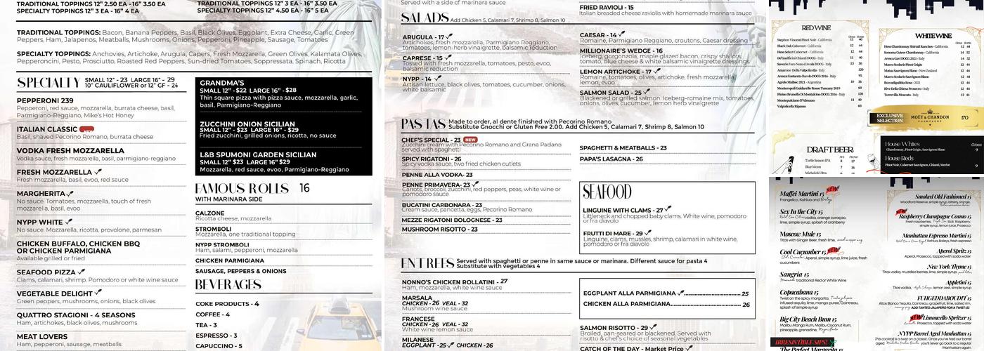 NYPP New York Pizza Pasta Menu