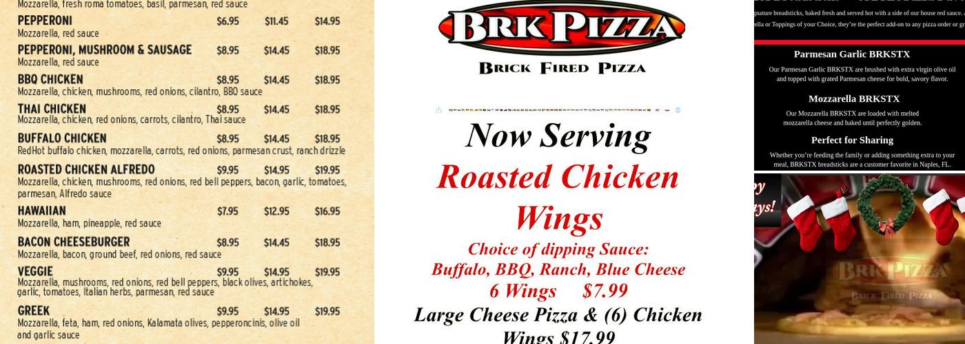 BRK Pizza Menu