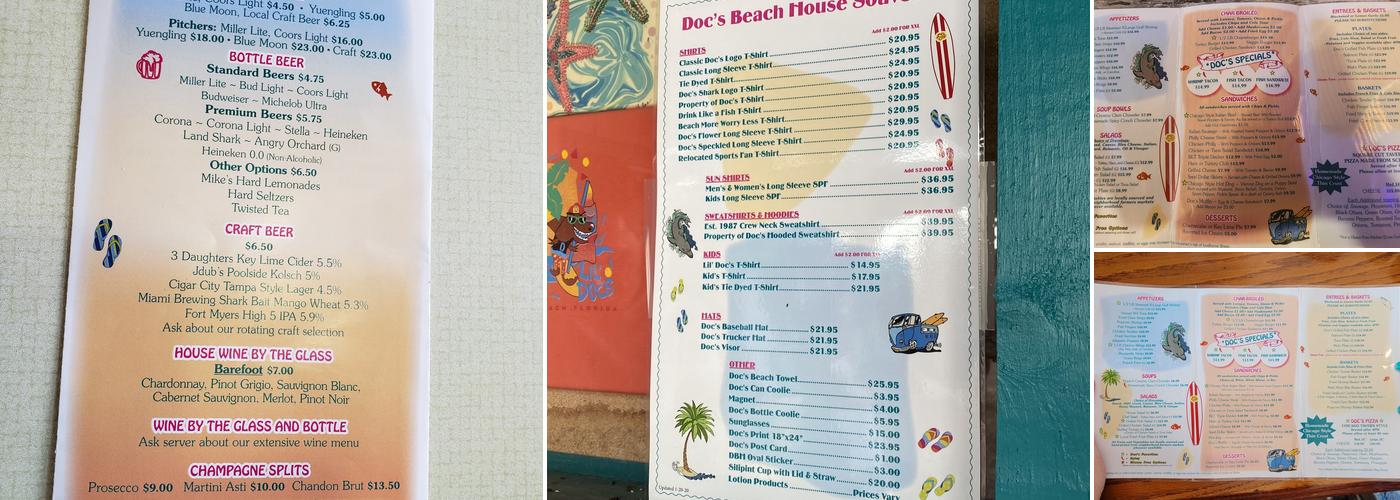 Doc's Beach House Menu