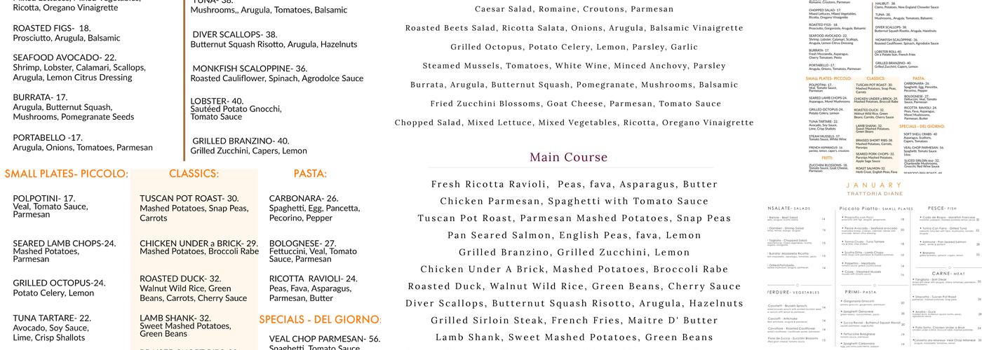 Trattoria Diane Menu