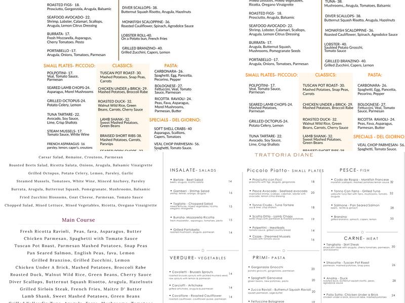 Trattoria Diane Menu