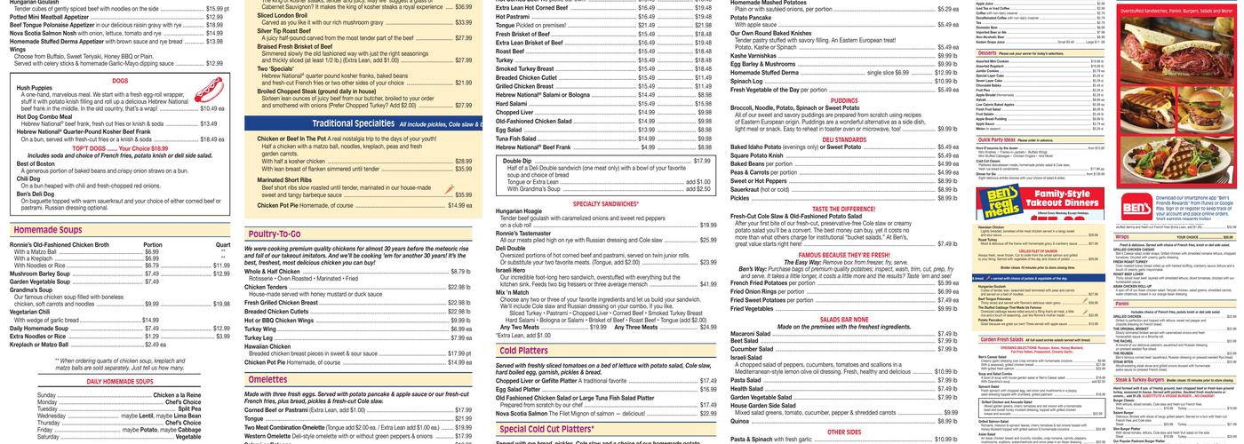 Ben's Kosher Delicatessen Restaurant and Caterer Menu