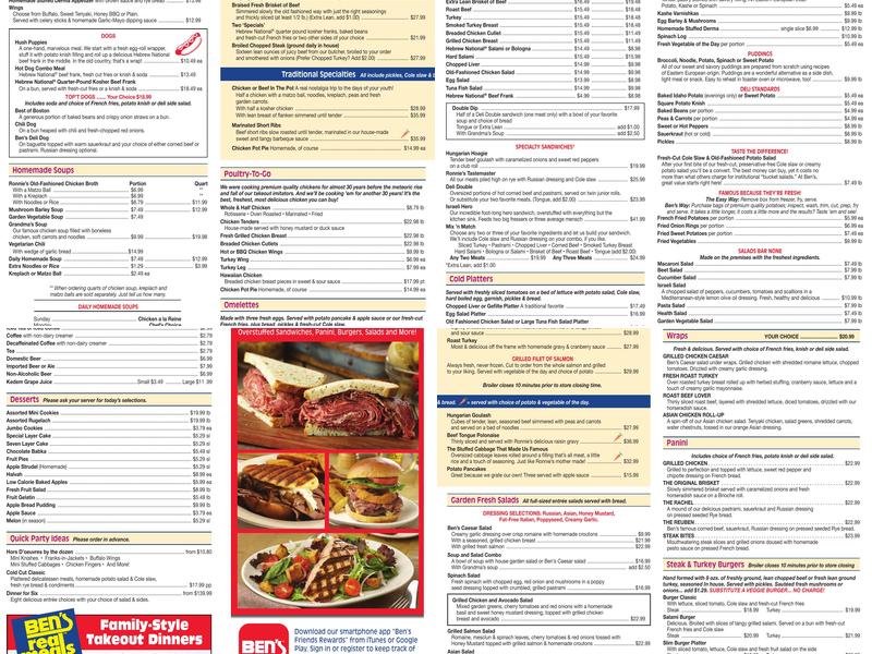Ben's Kosher Delicatessen Restaurant and Caterer Menu