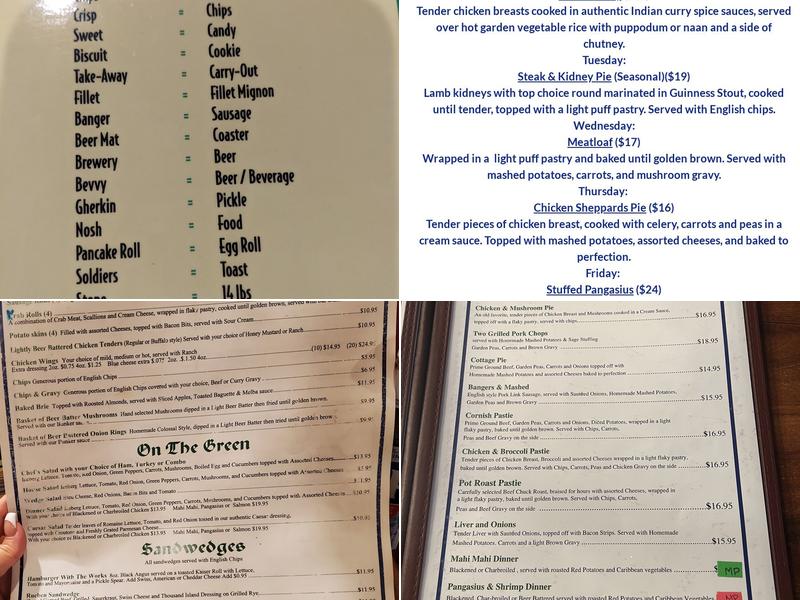 British Open Pub Menu