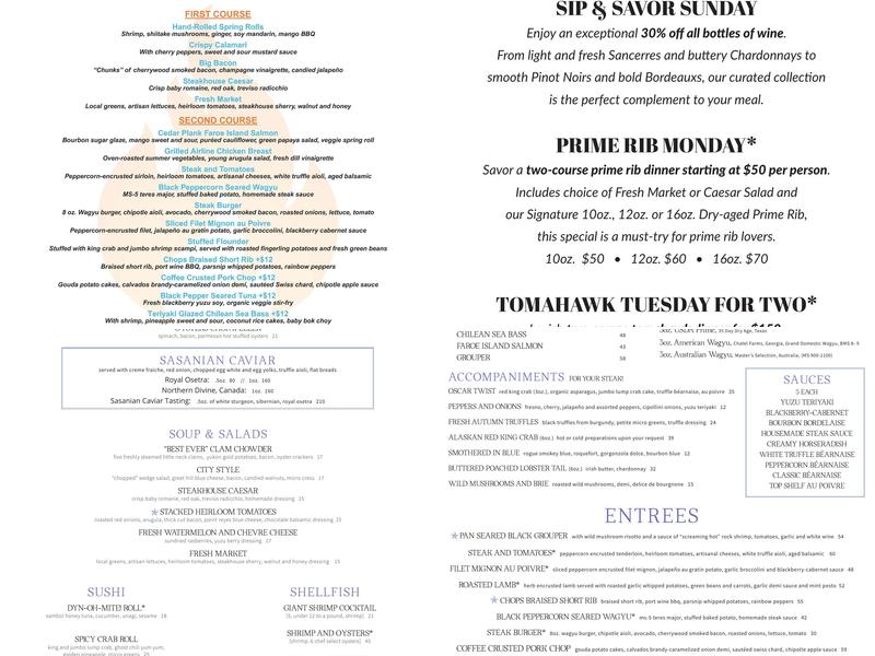 Chops City Grill Menu