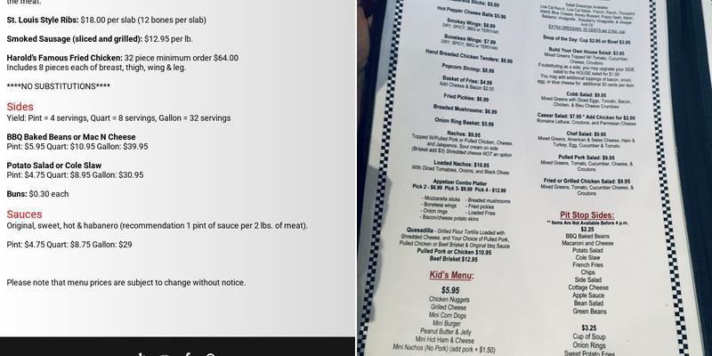 Pit Stop BBQ & Grill Menu