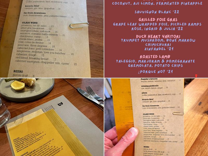 Bicyclette Cookshop Menu