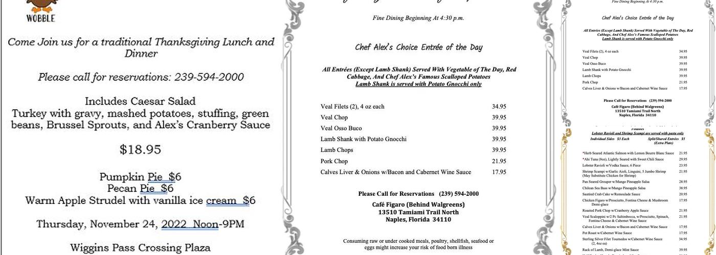 Cafe Figaro Menu