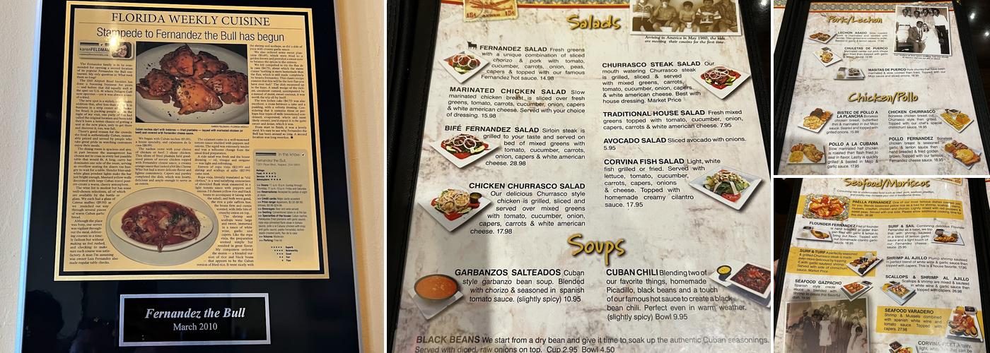 Fernandez the Bull Cuban Cafe Menu
