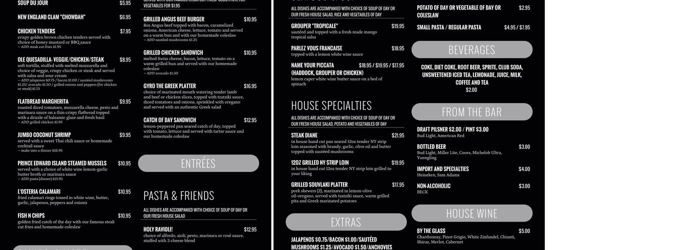 L 'Osteria Cafe & Bar Menu