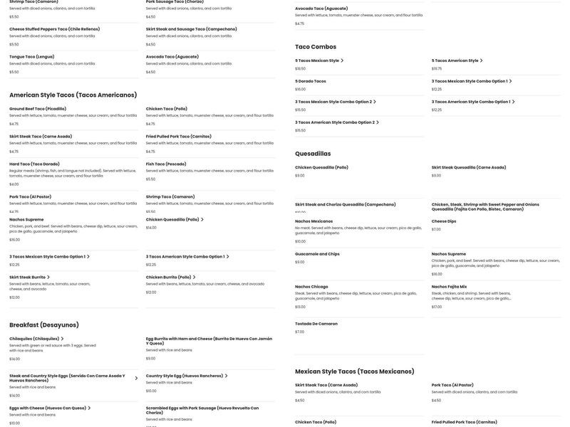 Taco Lindo Menu