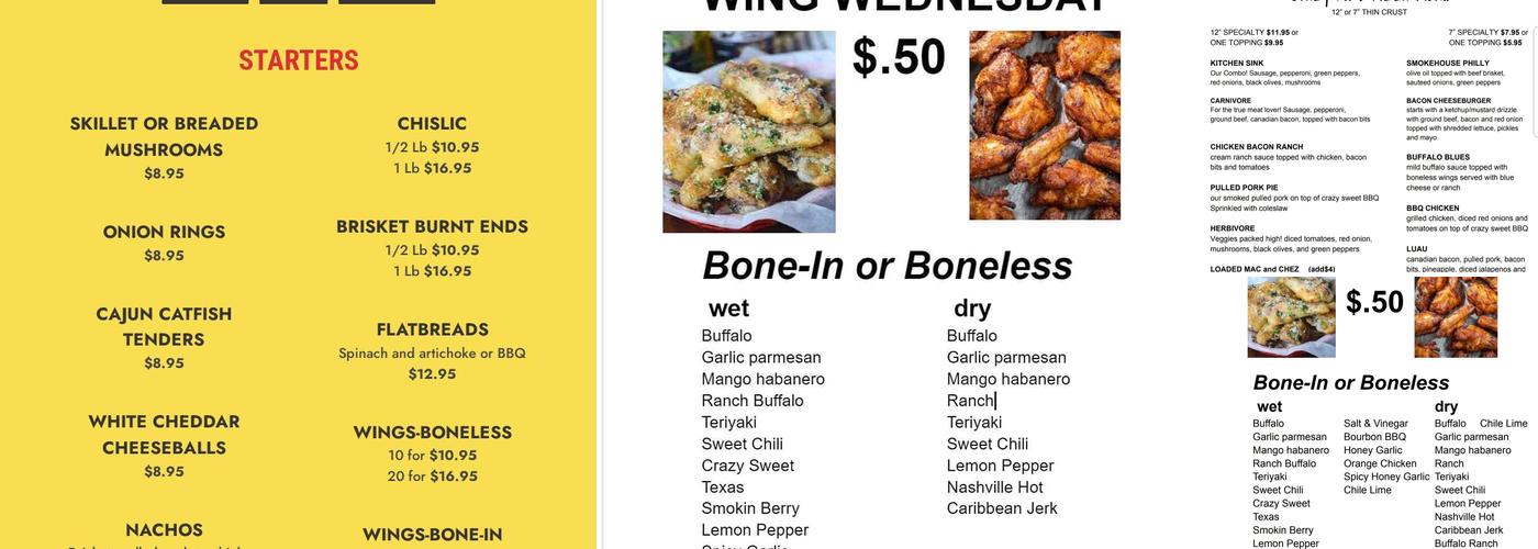 Crazy Bob's Bar B Que Menu