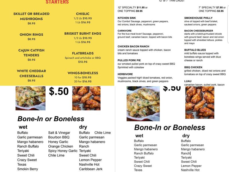 Crazy Bob's Bar B Que Menu