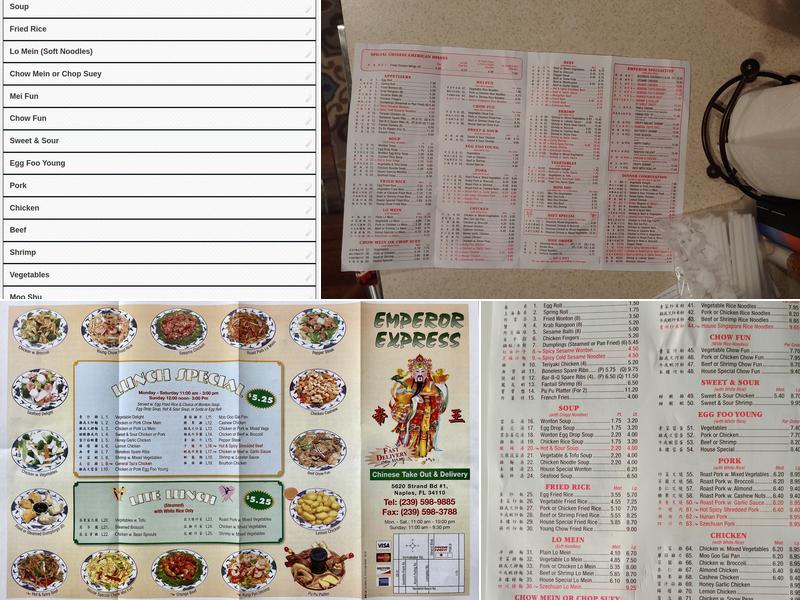 Emperor Express Menu