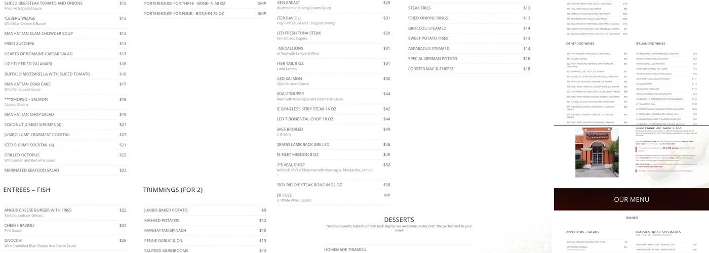Manhattan Steakhouse Menu