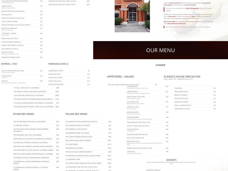 Manhattan Steakhouse Menu