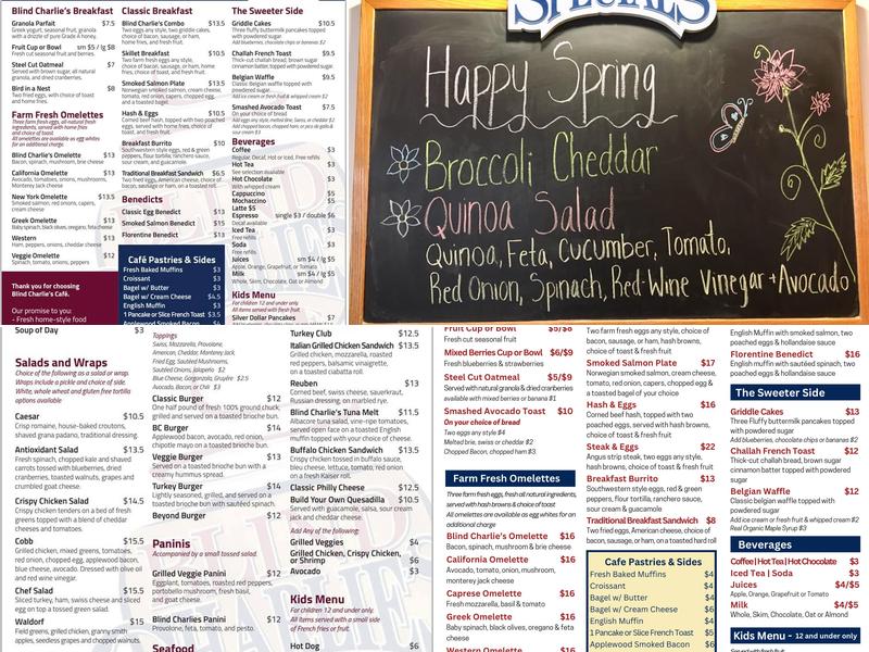 Blind Charlie's Cafe Menu