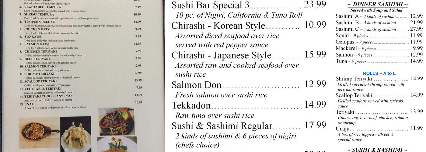 Sushi Bar Menu