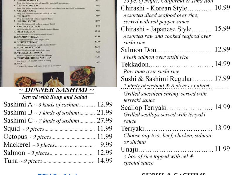 Sushi Bar Menu