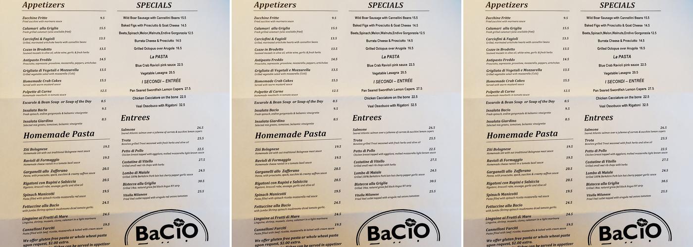Bacio Menu
