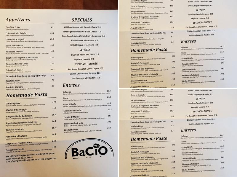 Bacio Menu