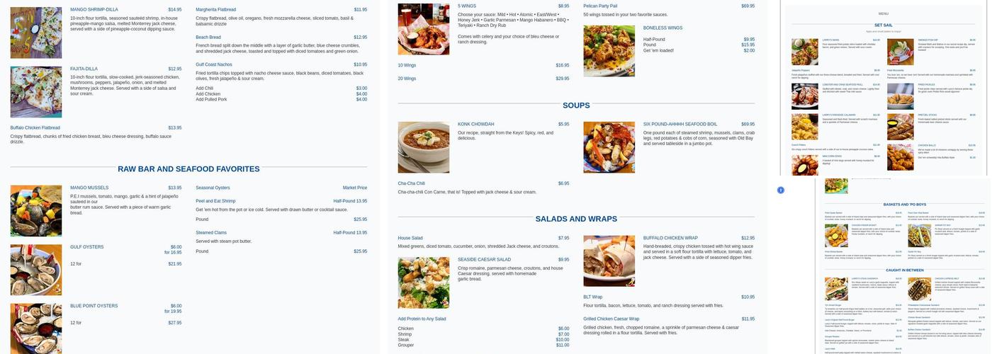 Pelican Larry's Raw Bar and Grill Menu