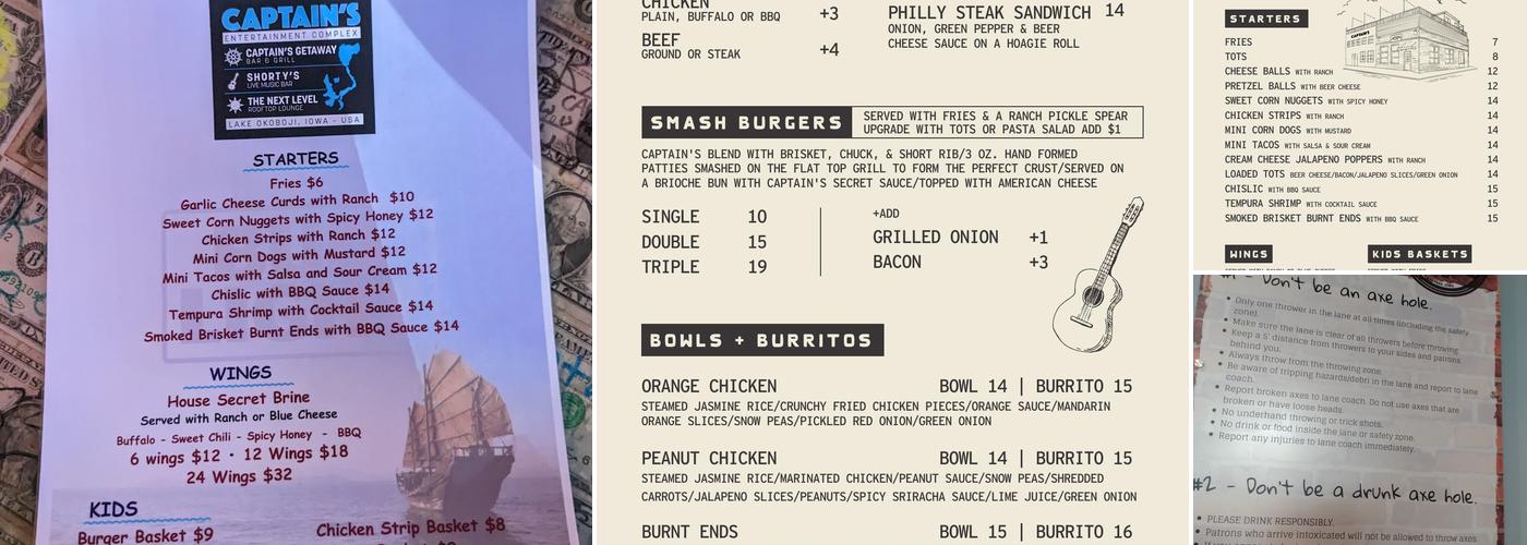 Captain's Getaway Menu