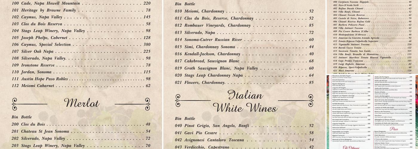 Molinos Risterante Menu