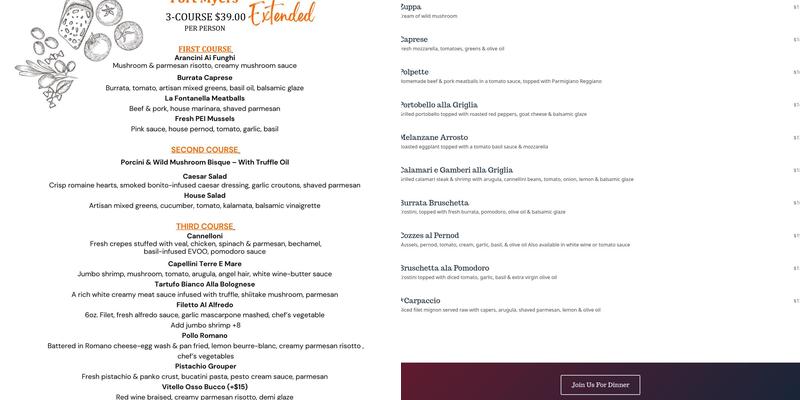 La Fontanella Ristorante Menu