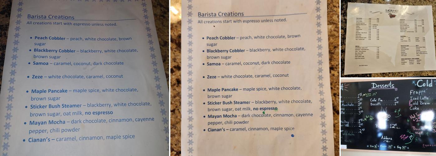 La Grange Coffee Roasters Menu