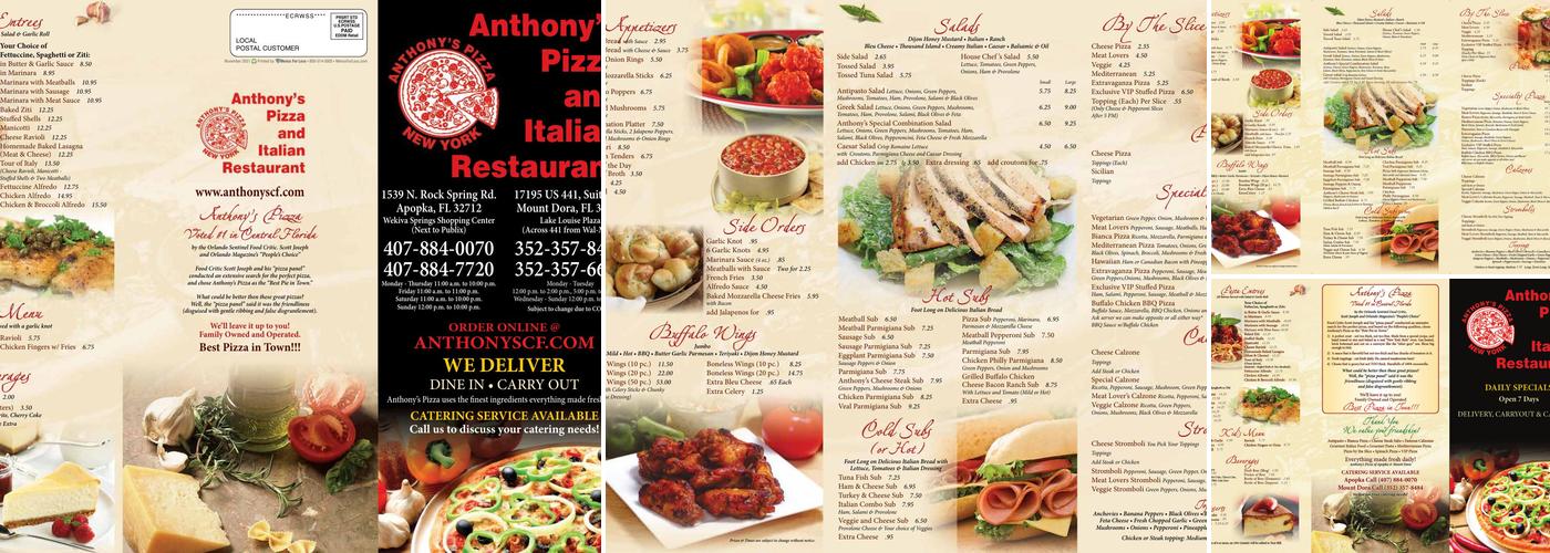 Anthony's Pizza Menu