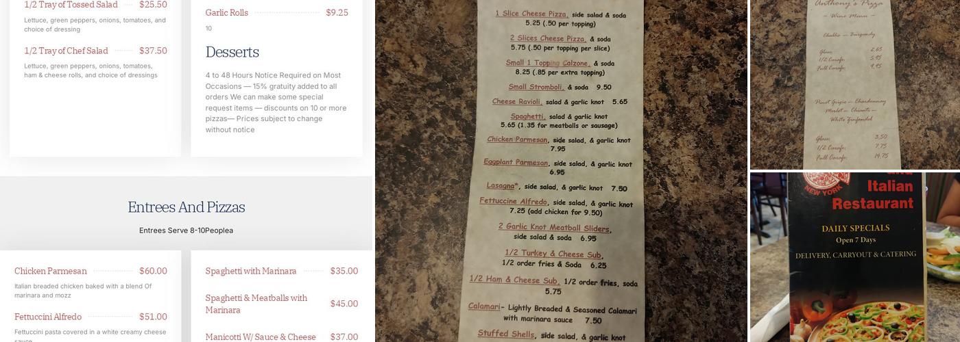 Anthony's Pizza Menu