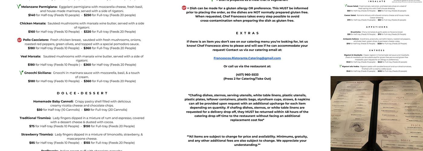 Francesco's Ristorante & Pizzeria Menu