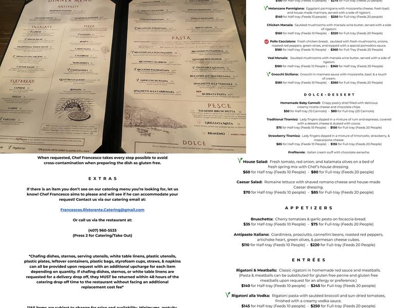 Francesco's Ristorante & Pizzeria Menu