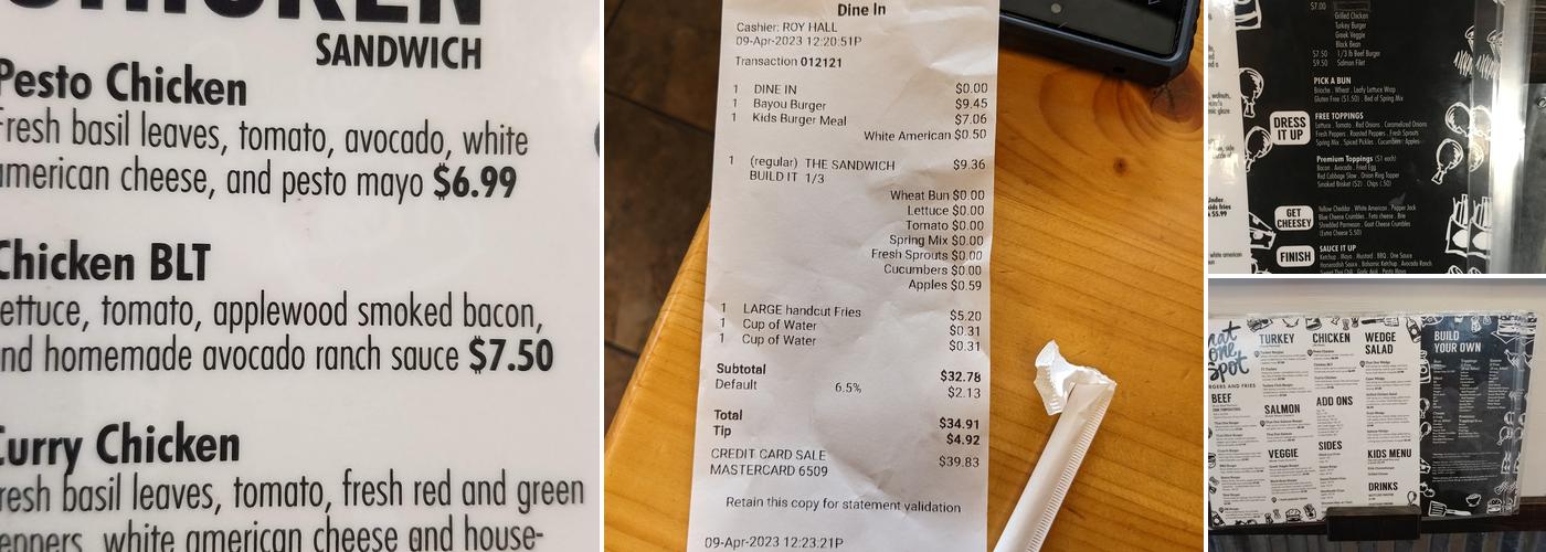 That One Spot Burger Menu