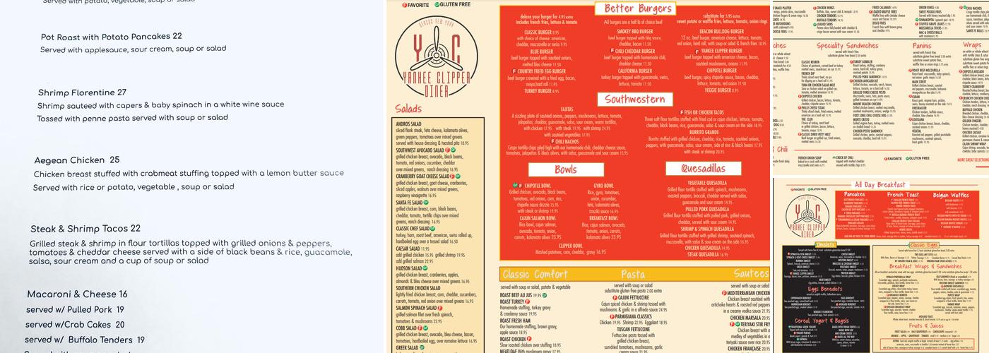 Yankee Clipper Diner Menu