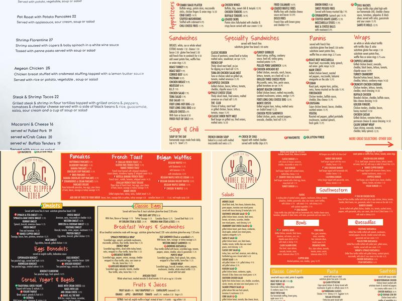 Yankee Clipper Diner Menu