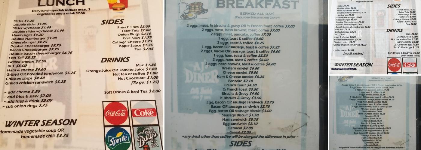 AJ's Diner Menu