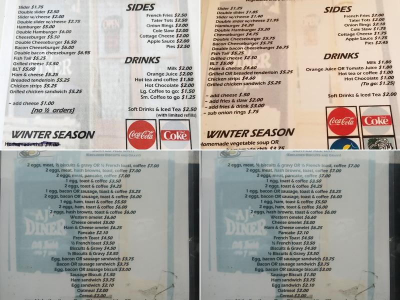 AJ's Diner Menu