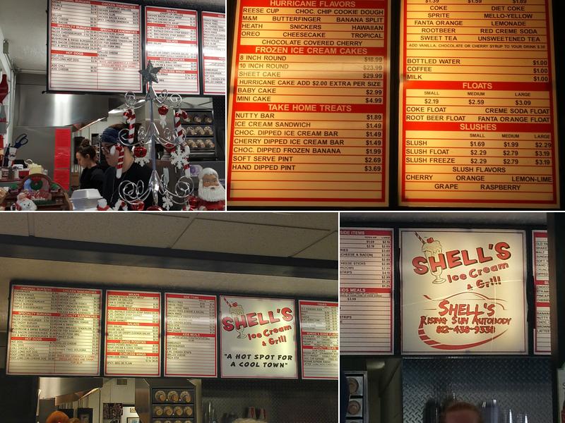 Shell's Ice Cream & Grill Menu