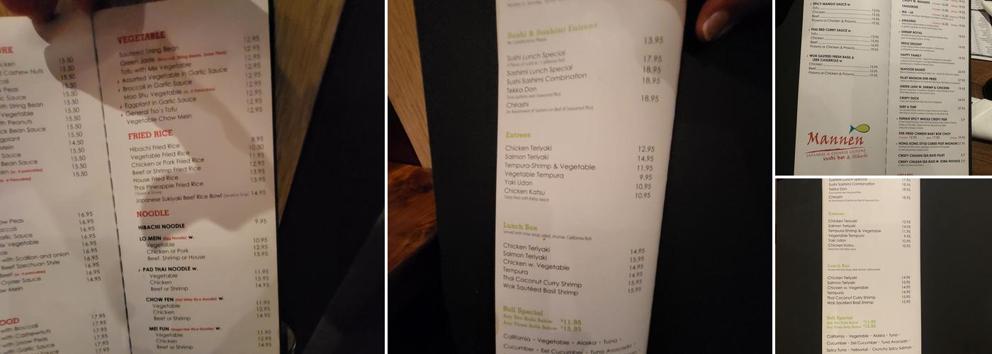 Mannen Japanese Restaurant Menu
